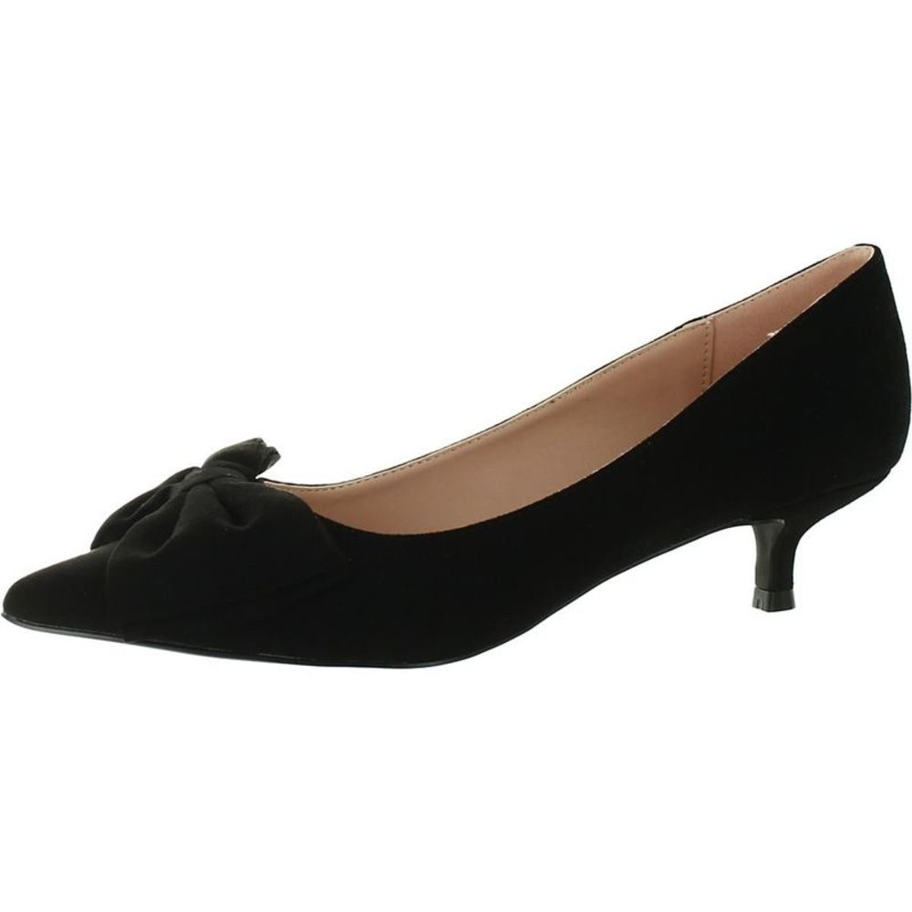 Journee Collection Womens Black Bow Slip-on Faux Suede Kitten Heels Shoes NWT